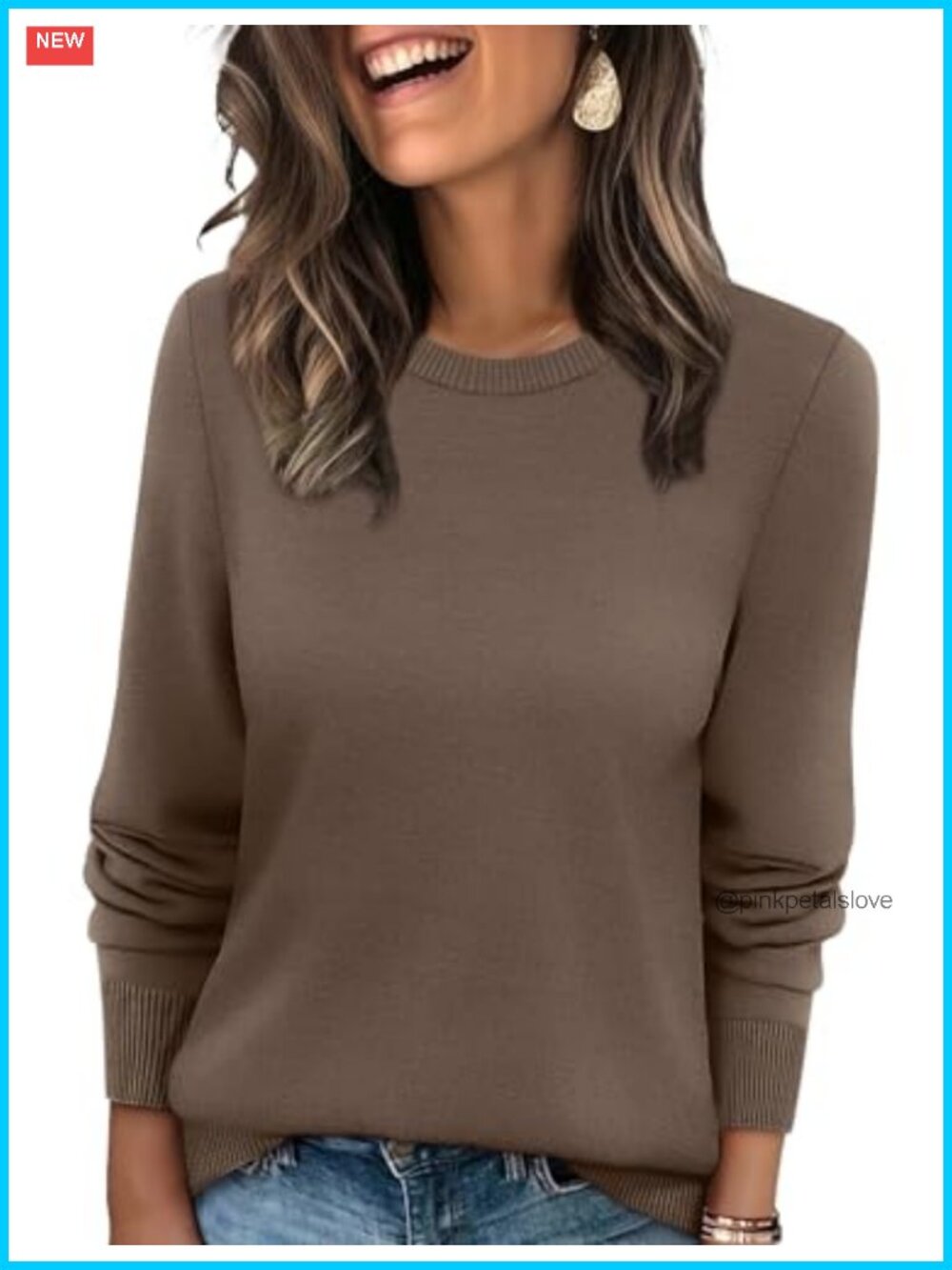 WIHOLL Lightweight Ribbed Knit Crew Neck Pullover Sweater Women